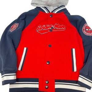 Spider-Man Youth Size 6 Varsity Jacket Embroidered Red Blue Snap Front Hoodie